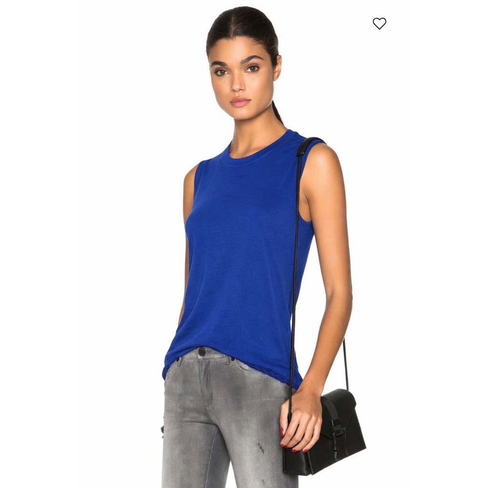 Raquel Allegra Bright Blue Rayon Lawn Jersey Muscle Tee Raw Hem Size XS‎ NEW